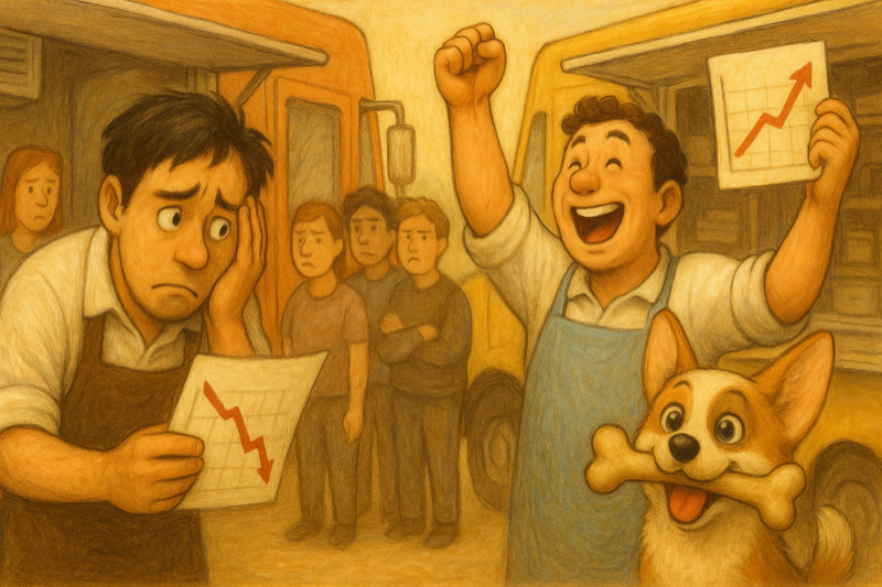 Food truck vendor celebrating business growth